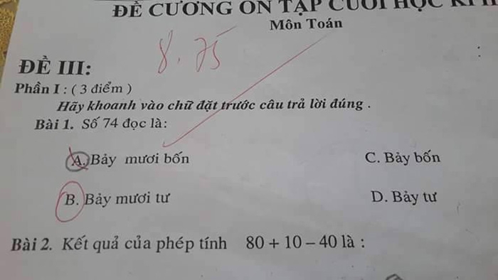 bài toán gây tranh cãi, bài toán tiểu học gây tranh cãi, giáo viên tiểu học.