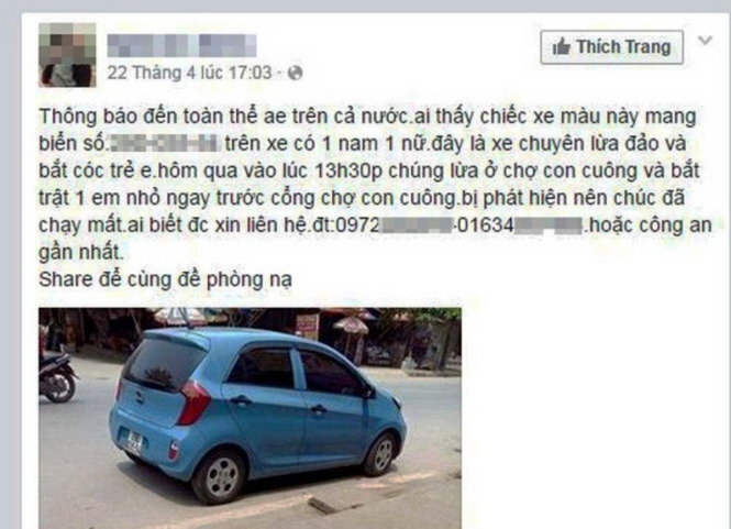 Triệu tập người tung tin bắt cóc “hụt” trẻ em trên Facebook  