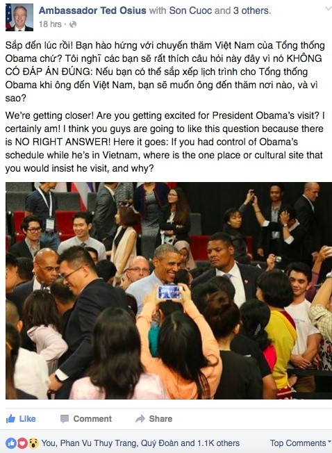 Dai su My nho doc gia len lich trinh cho Obama o Viet Nam hinh anh 1