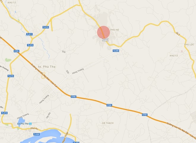 Vị trí xảy ra tai nạn chỉ cách ga thị xã Phú Thọ 6 km. Ảnh: Google Map.
