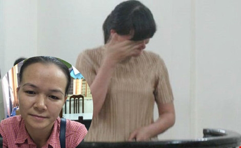 Trần Thị Tùng tại cơ quan điều tra (ảnh nhỏ) và tại tòa