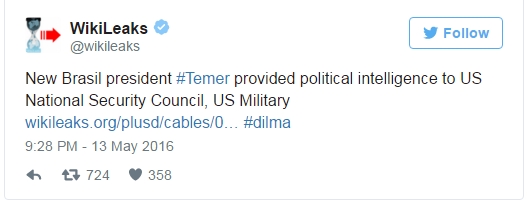 Thông tin được Wikileaks chia sẻ trên Twitter (Ảnh: Sputnik)