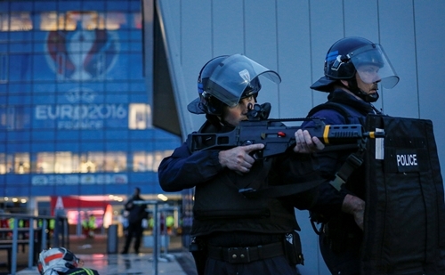 French Police forces take part in a mock attack drill outside the Grand Stade stadium in Decines French Police forces take part in a mock attack drill outside the Grand Stade stadium (aka Parc Olympique Lyonnais or the Stade des Lumieres) in Decines, near Lyon, France, in preparation of security measures for the UEFA 2016 European Championship May 30, 2016. REUTERS/Robert Pratta