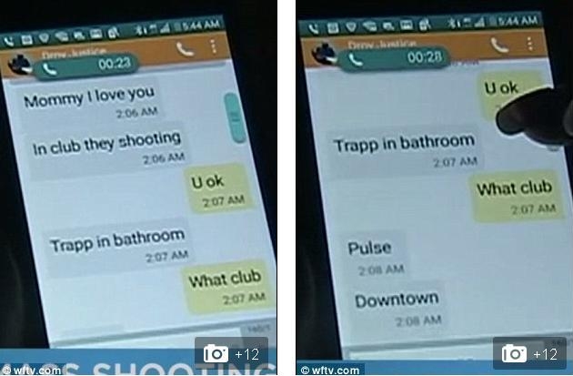 Tin nhắn của một thanh niên có tên Eddie gửi cho mẹ từ hộp đêm Pulse khi xảy ra xả súng. )Ảnh: WFTV)