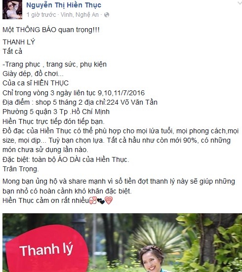 Hien Thuc thanh ly toan bo quan ao, trang suc lam tu thien hinh anh 1