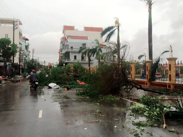 Thị trấn Ngô Đồng, huyện Giao Thủy ngổn ngang sau bão (Ảnh: Đức Văn) 