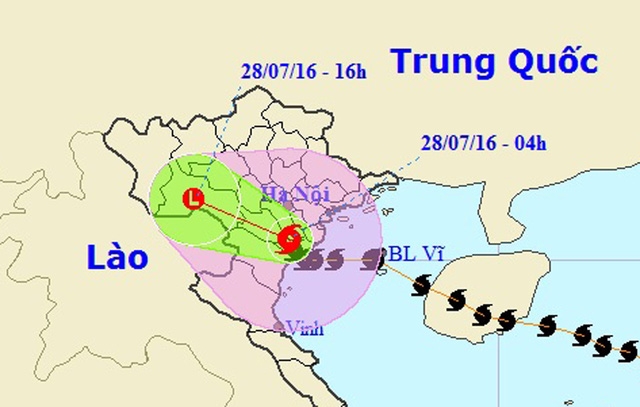 Vị trí và hướng di chuyển của bão số 1 (Ảnh: TTDBKTTVTƯ).