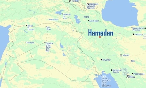 Vị trí căn cứ Hamedan, Iran. Đồ họa: southfront.org