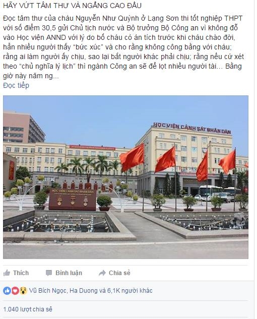Dai ta cong an viet thu gui nu sinh 30,5 diem truot dai hoc hinh anh 1