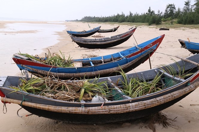 Nhiều tháng sau khi thảm hoạ môi trường xảy ra, hàng loạt tàu cá ở Quảng Trị vẫn nằm bờ /// ẢNH: THANH LỘC