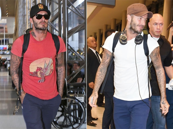 Becks thay áo phông khi từ Mỹ sang Nhật hôm 27/9