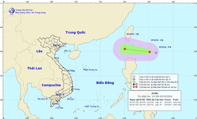  Vị trí vùng tâm áp thấp nhiệt đới. 