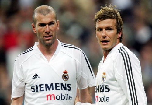 Zidane và Beckham khi còn thi đấu trong màu áo Real Madrid
