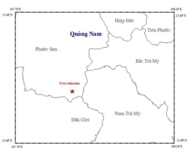 Bản đồ tâm chấn động đất tối 24.10 /// VIỆN VẬT LÝ ĐỊA CẦU VIỆT NAM