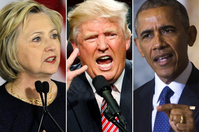 Từ trái qua phải: Bà Hillary Clinton, ông Donald Trump và ông Barack Obama (Ảnh: NBC)