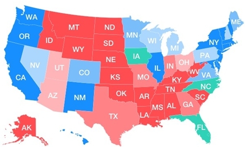 Đường tới chiến thắng của Trump và Clinton. Nguồn: Yahoo.