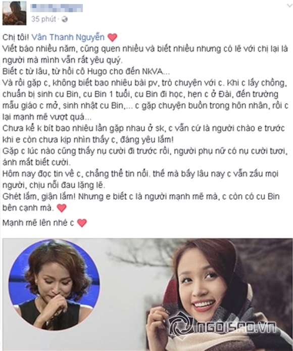 Vân hugo, vân hugo bị hỏng mắt, sao việt động viên vân hugo, MC Vân Hugo, Thanh Vân Hugo, sao việt