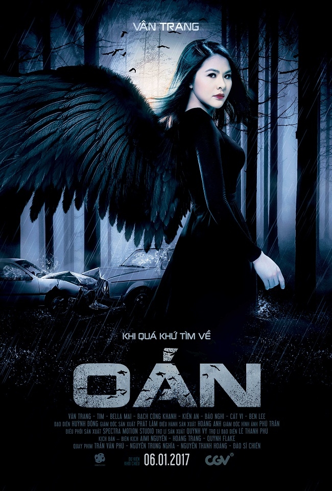 Vân Trang ma mị, mọc đôi cánh đen trên poster phim kinh dị Oán - Ảnh 1.