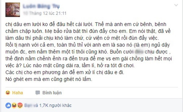 Lên mạng tố chị dâu lười, đến rửa bát cũng đùn đẩy, cô nàng bất ngờ nhận toàn gạch đá - Ảnh 1.