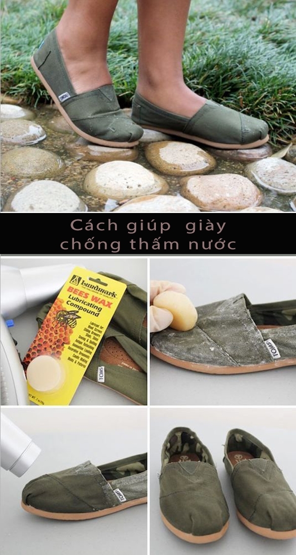 Hãy đánh sáp ong lên bề mặt đôi giày vải, sau đó sấy khô, vậy là có thể giúp giày không bị thấm nước. (Ảnh: Internet)
