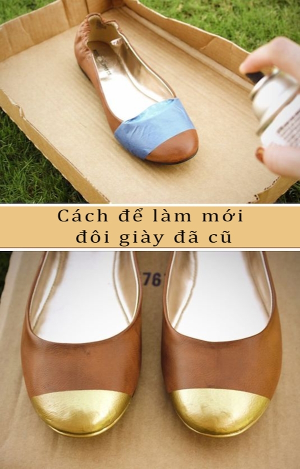 Làm mới một đôi giày bằng cách sử dụng sơn xịt và băng keo. (Ảnh: Internet)