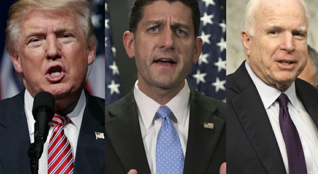  (Từ trái sang phải) Tổng thống đắc cử Donald Trump, Chủ tịch Hạ viện Paul Ryan và thượng nghị sĩ John Mccain (Ảnh: whorunsgov) 