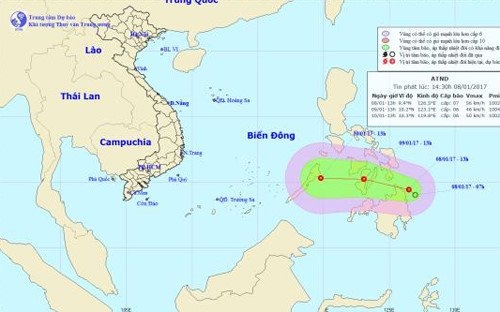 Xuất hiện áp thấp gần Biển Đông