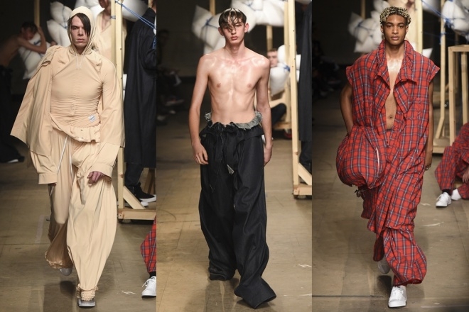 Áo nịt ngực, váy xếp ly cho nam giới gây sốc ở London Fashion Week