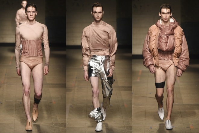 Áo nịt ngực, váy xếp ly cho nam giới gây sốc ở London Fashion Week