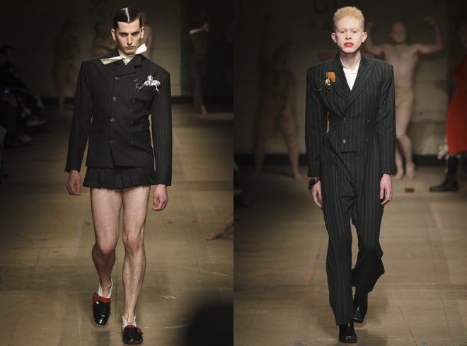 Áo nịt ngực, váy xếp ly cho nam giới gây sốc ở London Fashion Week