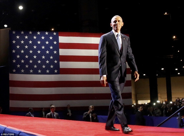  Tổng thống Mỹ Barack Obama tối 10/1 đã có bài phát biểu chia trước sự chứng kiến của hàng nghìn người trong khán phòng tại Cung điện McCormick ở thành phố quê nhà Chicago. (Ảnh: Reuters) 
