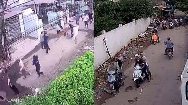 Hình ảnh nhóm 20 thanh niên mang theo hung khí tấn công, rượt đuổi để truy sát nhóm công nhân