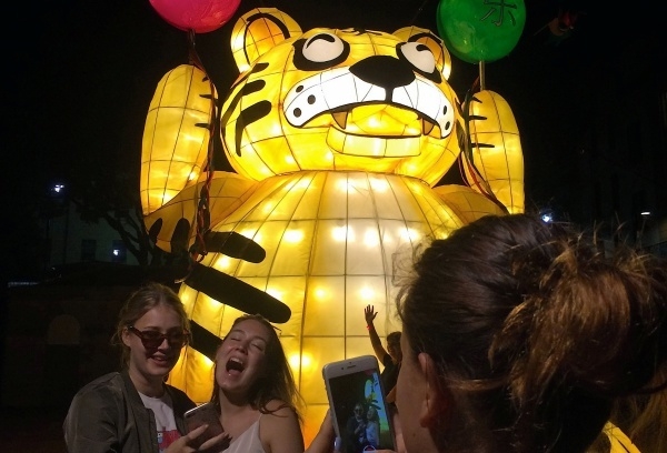 Những chiếc đèn lồng khổng lồ hình 12 con giáp được trưng bày tại Sydney, Australia. Ảnh: Reuters