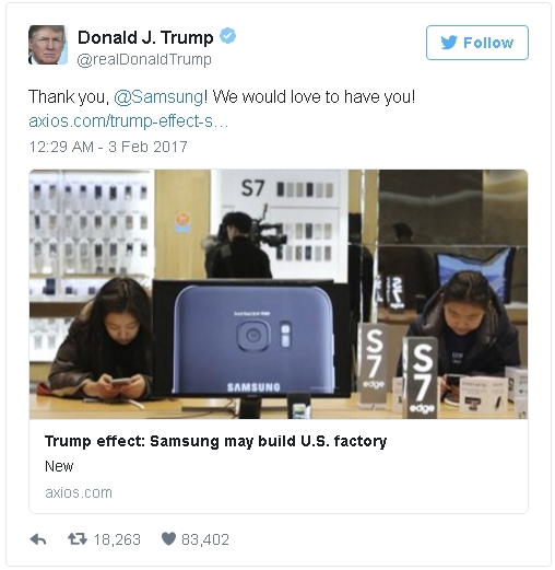 Donald Trump cam on Samsung vi xay nha may o My hinh anh 1