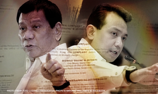  Tổng thống Rodrigo Duterte và Thượng nghị sĩ Antonio Trillanes. Ảnh: Toto Lozano 