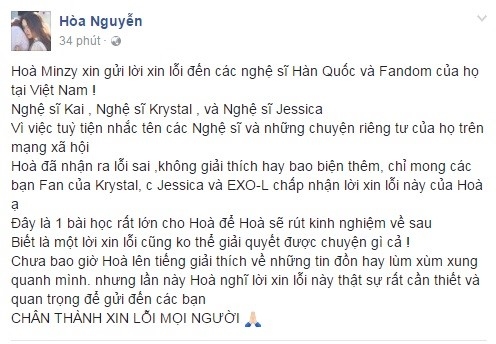 Hoa Minzy viet tam thu xin loi cong dong fan Kpop hinh anh 1