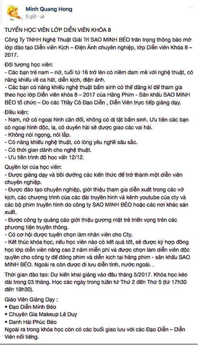 Minh Beo moi nhat - Minh Béo xưng danh hài tuyển học viên