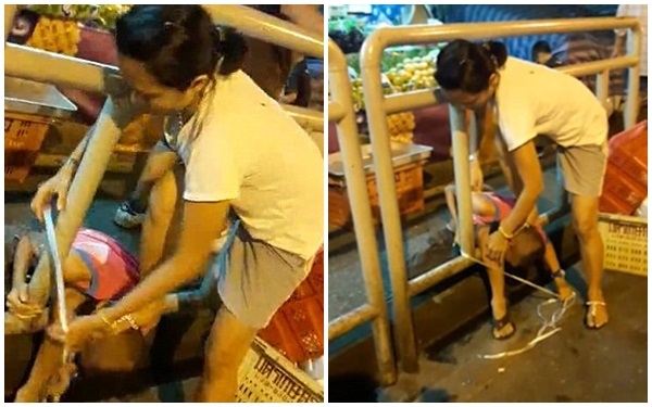 Phẫn nộ bà mẹ dùng chân ấn đầu con xuống đất, lấy dây buộc con vào rào chắn - Ảnh 2. Phẫn nộ bà mẹ dùng chân ấn đầu con xuống đất, lấy dây buộc con vào rào chắn - Ảnh 2.