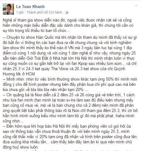 He lo ly do Noo Phuoc Thinh khong tham gia concert co sao Han hinh anh 1