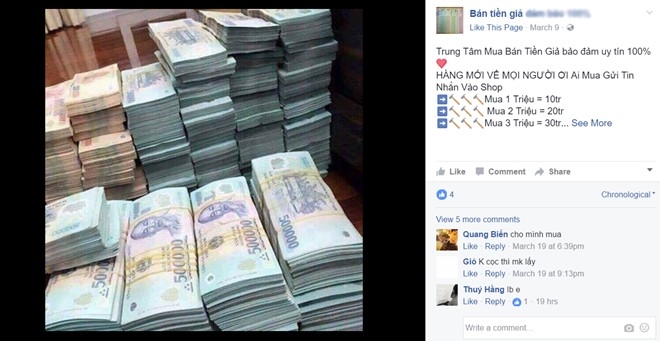 Ban tien gia cong khai tren Facebook hinh anh 1