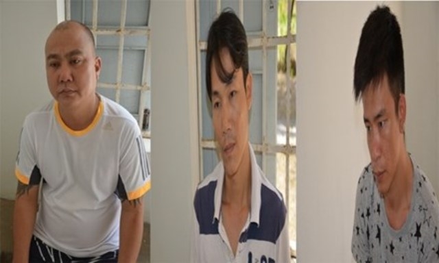 Ba đối tượng: Thắng, Phương, Lộc tại cơ quan công an (ảnh do cơ quan công an cung cấp)