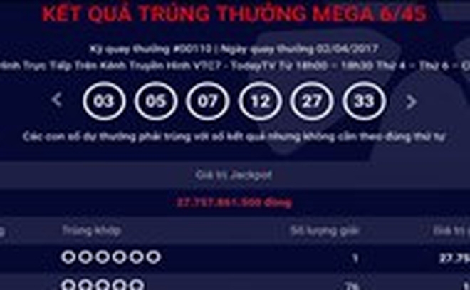Thêm người trúng Vietlott hơn 27 tỷ đồng