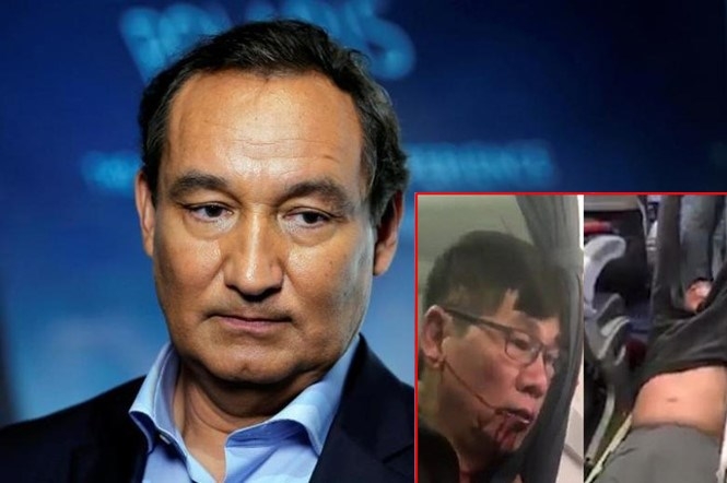 CEO Oscar Munoz (ảnh lớn) và bác sĩ David Đào (ảnh nhỏ), người bị đối xử thô bạo trên chuyến bay của hãng hàng không United Airlines /// Ảnh lớn: Reuters - Ảnh nhỏ: Chụp màn hình