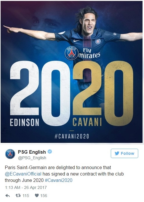 Cavani chinh thuc gia han hop dong voi PSG hinh anh 1