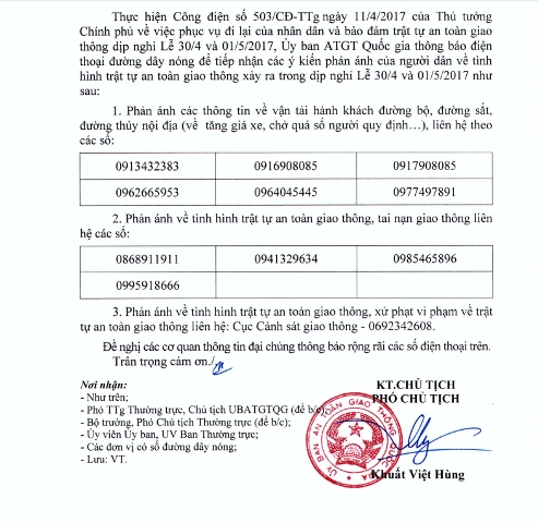 cong bo duong day nong ve atgt dip le 30.4 – 1.5 hinh anh 1