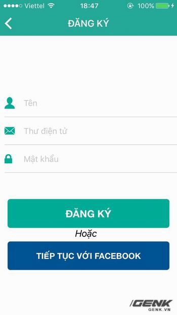 Có thể đăng kí trực tiếp hoặc liên kết với tài khoản Facebook. 