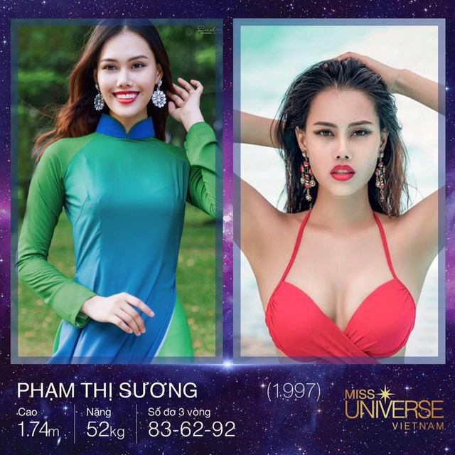 Trở lại với cuộc thi Hoa hậu Hoàn vũ Việt Nam 2017, Phạm Thị Sương đến từ Đà Nẵng muốn chứng minh cho mọi người thấy rằng cô có thể làm được vì: “Tôi muốn sống để không phải thấy tiếc nuối về những gì mà mình đã làm, thay vì nuối tiếc vì mình đã không dám lựa chọn”.