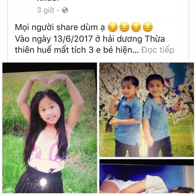  Cộng đồng mạng đã tích cực chia sẻ hình ảnh, thông tin các cháu bé bị mất tích. 