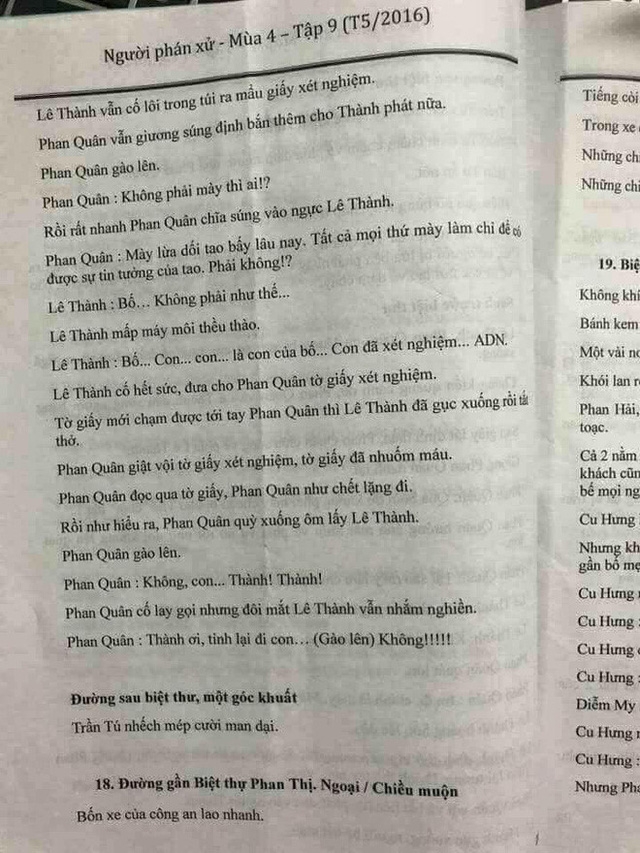 Một trong những đoạn kịch bản được cho là phần cuối của Người phán xử đang lan truyền trên mạng xã hội. Ảnh: TL.