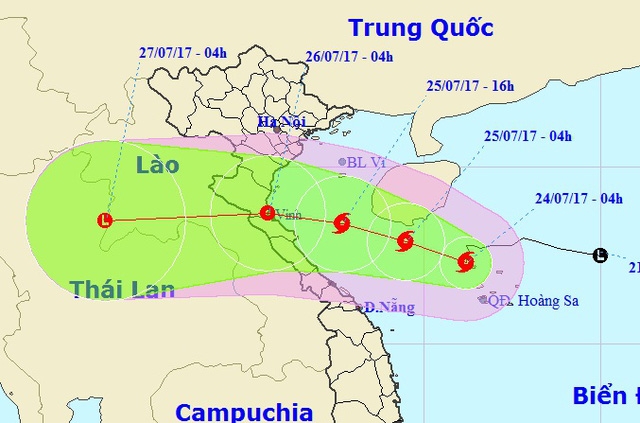 Vi trí và hướng di chuyển của bão số 4 (Ảnh: NCHMF).
